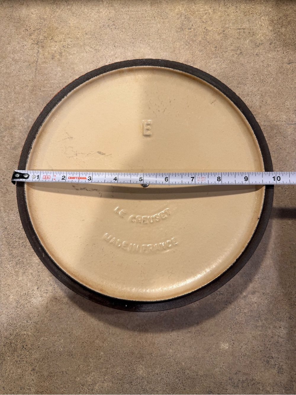 Vintage Le Creuset "E" Flame Orange Enamel Cast Iron 10" Lid Only - Picture 6 of 8